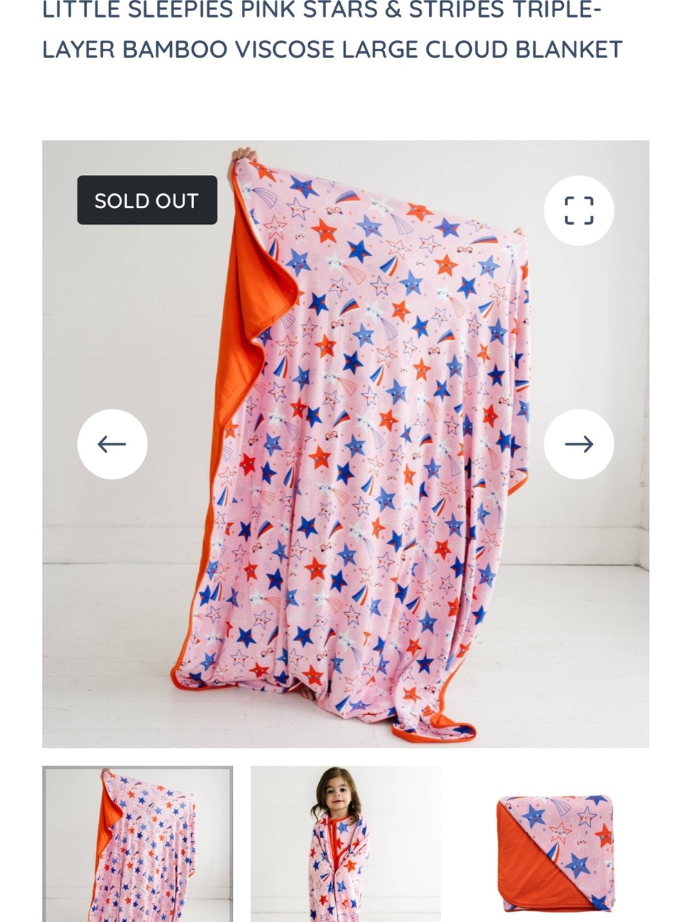 Little Sleepies Pink Stars & Stripes Reversible Cloud Blanket